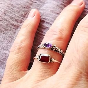 Sterling silver rings with amethyst and garnet.